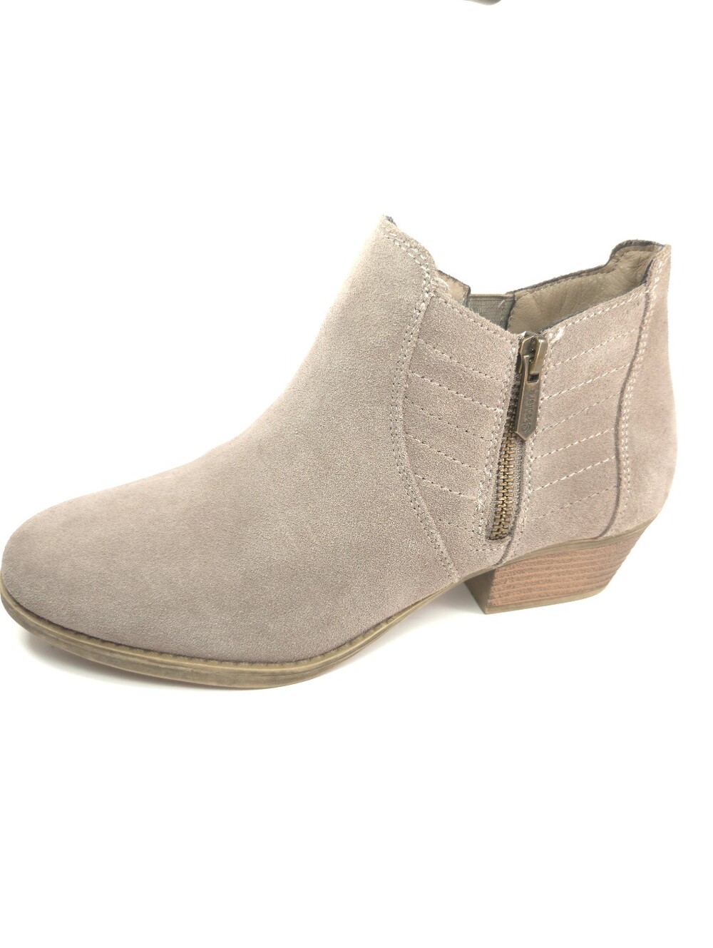 Skechers Lasso Taupe Suede Stitched Ankle Boot w/ Side Zip Sz 8.5